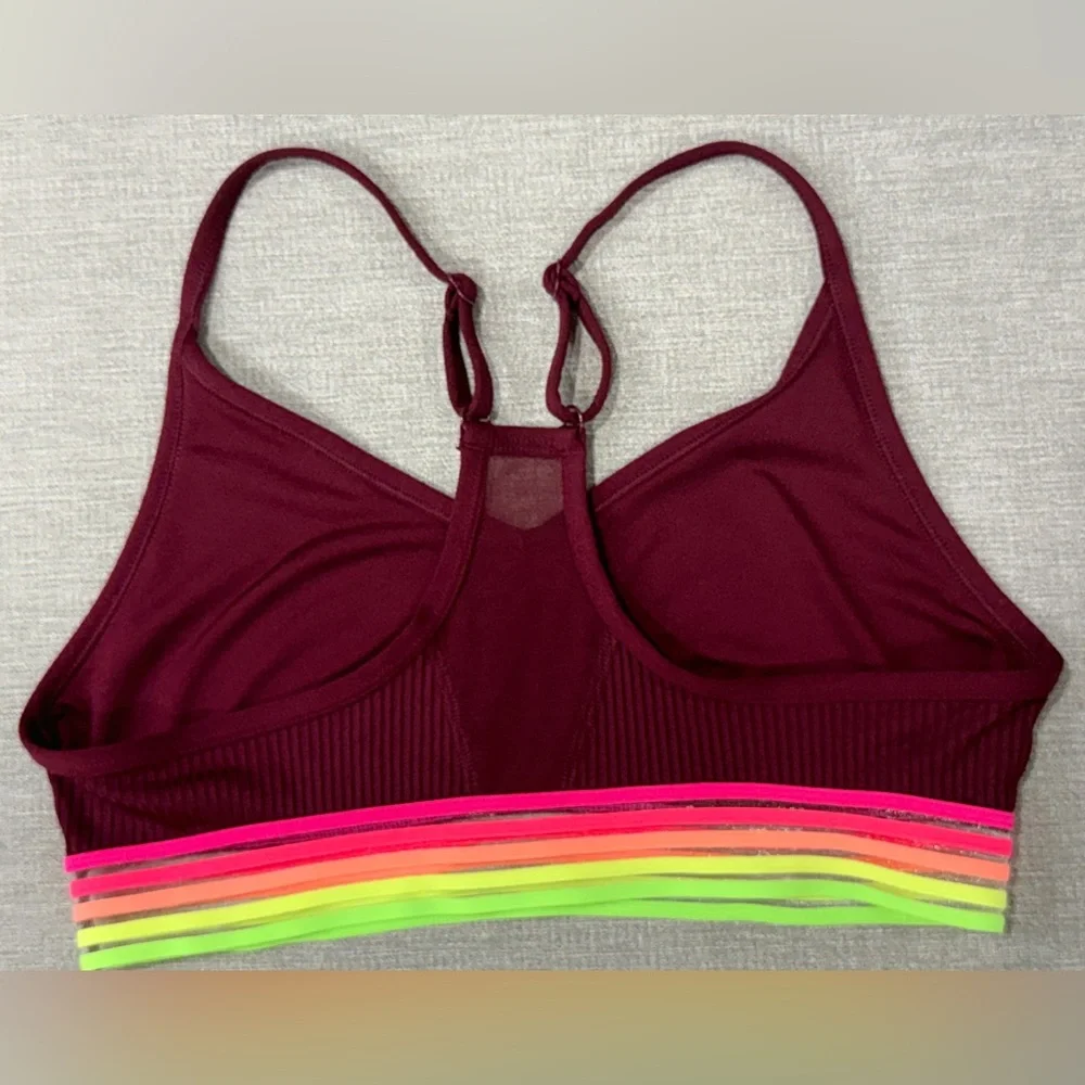 Pink Sport Ultimate Lightly Lined Ribbed Burgundy Neon Band Sports Bra Size M‎